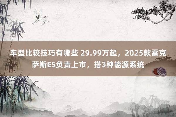 车型比较技巧有哪些 29.99万起，2025款雷克萨斯ES负责上市，搭3种能源系统