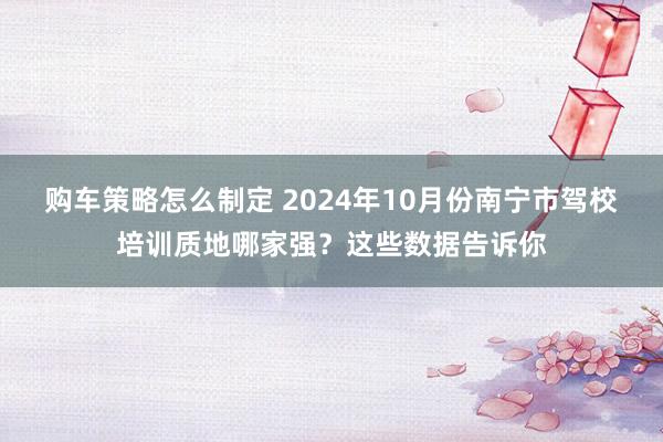 购车策略怎么制定 2024年10月份南宁市驾校培训质地哪家强？这些数据告诉你