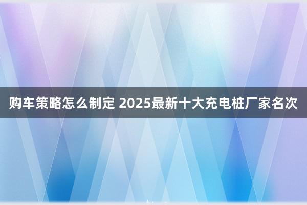 购车策略怎么制定 2025最新十大充电桩厂家名次