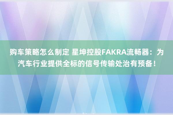 购车策略怎么制定 星坤控股FAKRA流畅器：为汽车行业提供全标的信号传输处治有预备！