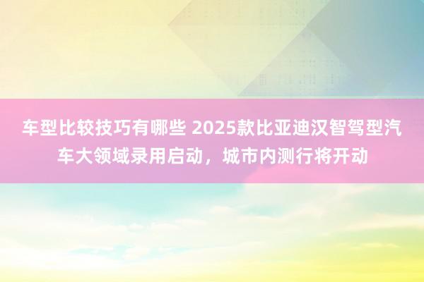 车型比较技巧有哪些 2025款比亚迪汉智驾型汽车大领域录用启动，城市内测行将开动