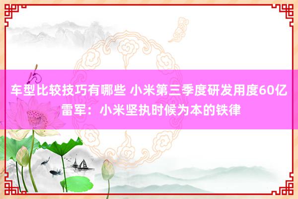 车型比较技巧有哪些 小米第三季度研发用度60亿 雷军：小米坚执时候为本的铁律