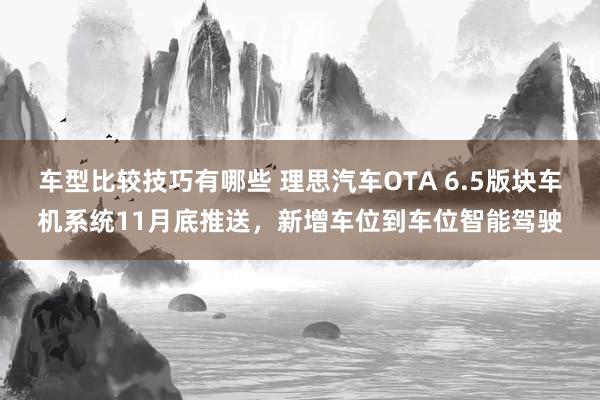 车型比较技巧有哪些 理思汽车OTA 6.5版块车机系统11月底推送，新增车位到车位智能驾驶