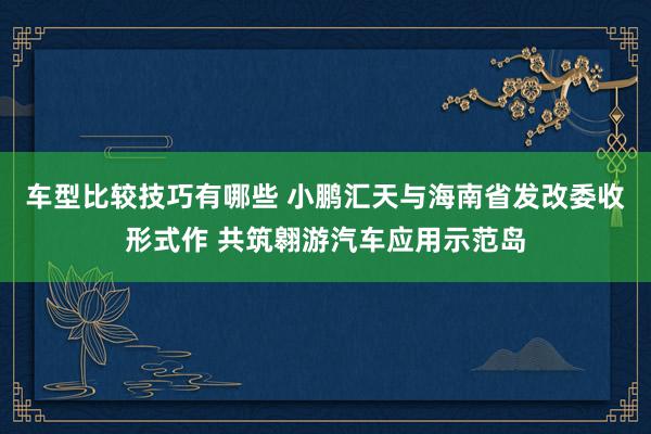 车型比较技巧有哪些 小鹏汇天与海南省发改委收形式作 共筑翱游汽车应用示范岛